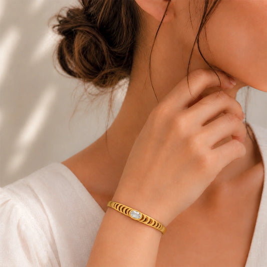 Gold Tone Crystal Centre Textured Kada Bracelet for Women
