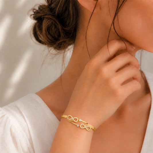 Gold Tone Infinity Crystal Kada Bracelet for Women
