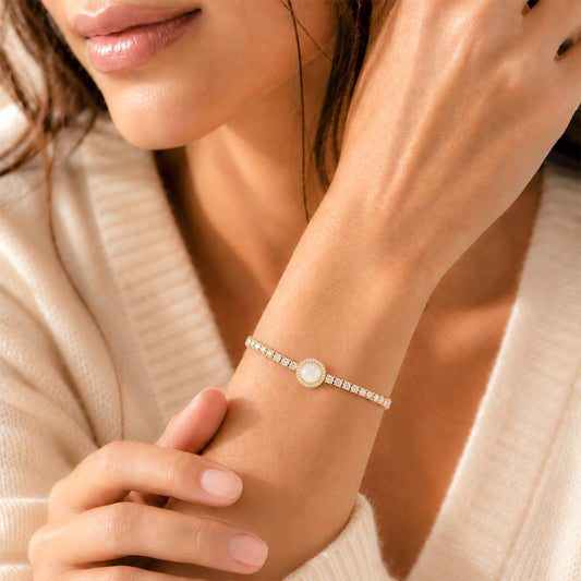 Pearl Centre Gold Plated Tennis Bracelet for Women