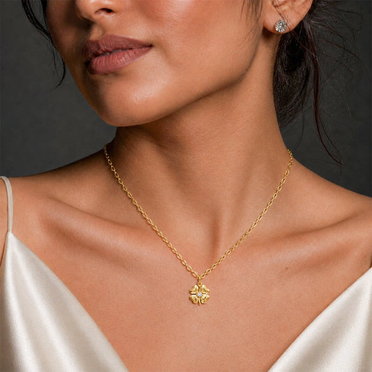 Golden Floral Cluster Charm Necklace for Women