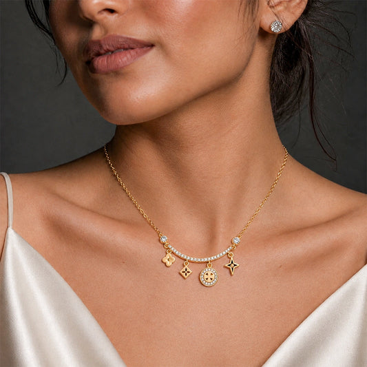 Golden Multi-Charm Boho Necklace for Women