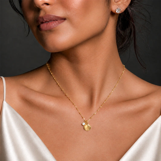 Golden Round Pearl Charm Necklace for Women