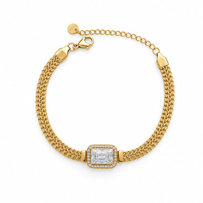 Emerald-Cut Stone Gold Plated Chain Bracelet for Women
