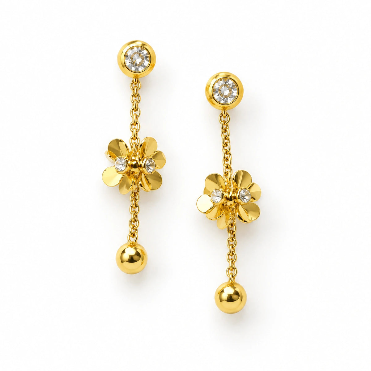 Gold Tone Floral Chain Drop Earrings for Women