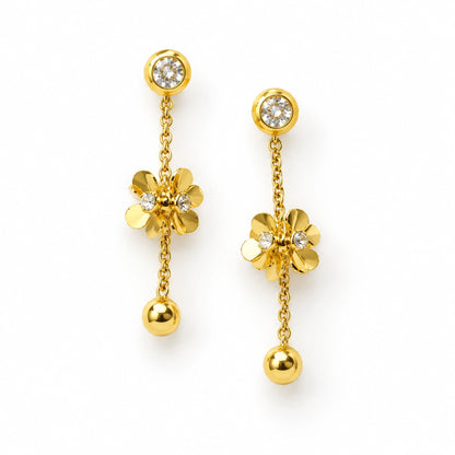 Gold Tone Floral Chain Drop Earrings for Women