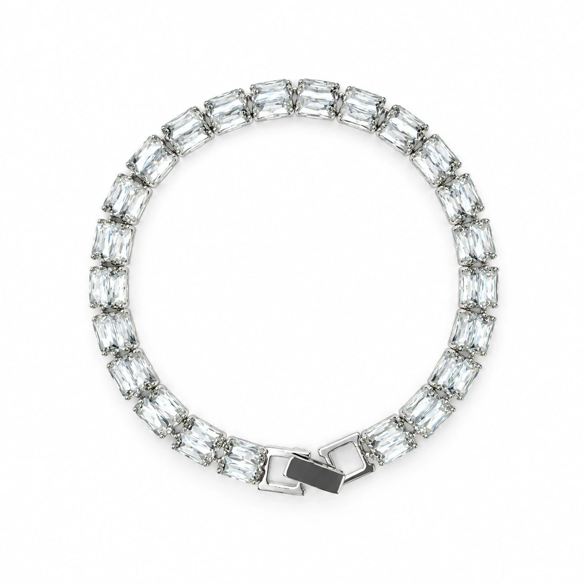 Emerald-Cut Crystal Silver Tone Bracelet for Women