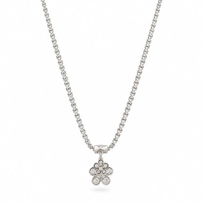 Silver Floral Crystal Pendant Necklace for Women