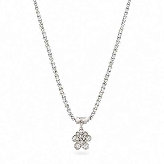 Silver Floral Crystal Pendant Necklace for Women