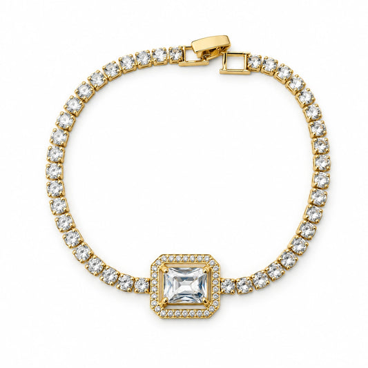 Square Stone Gold Plated Tennis Bracelet for Women
