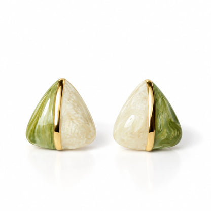 Green & White Geometric Gold Tone Stud Earrings for Women