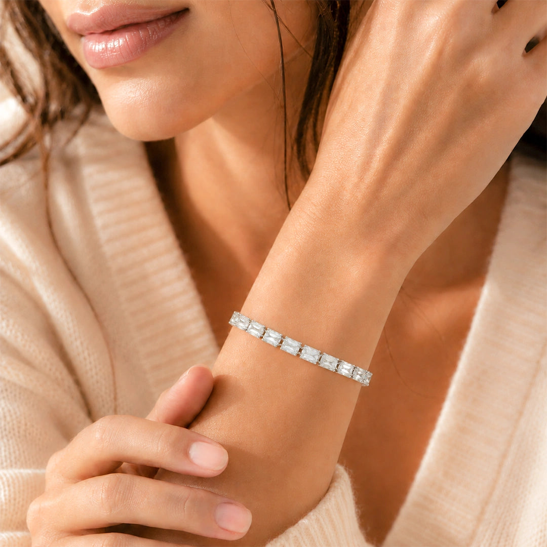Emerald-Cut Crystal Silver Tone Bracelet for Women