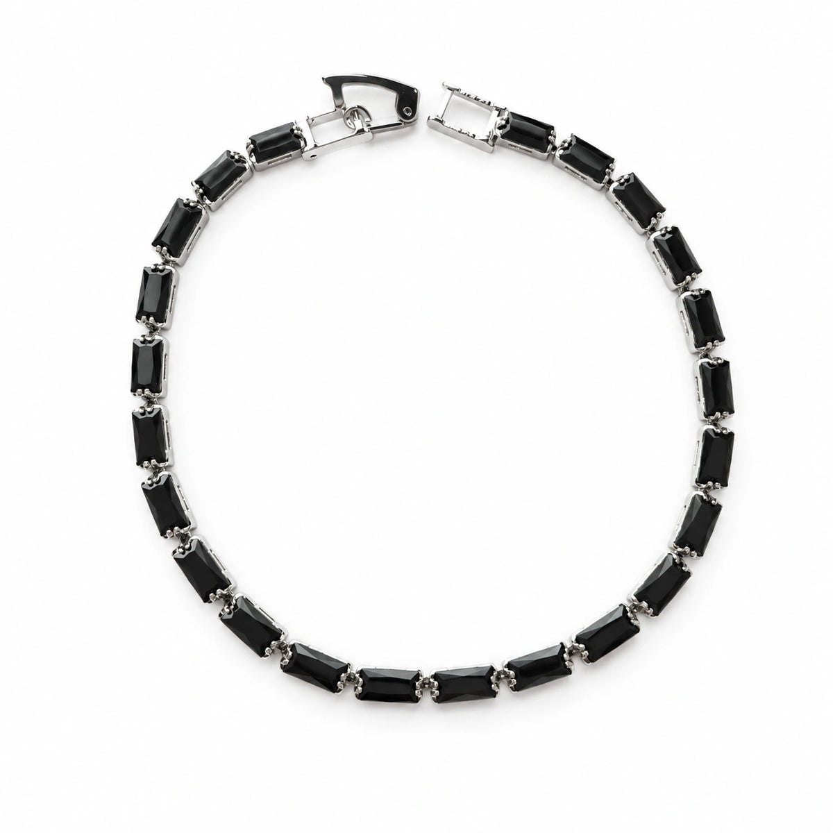 Black Rectangular Stone Silver Tone Tennis Bracelet for Women