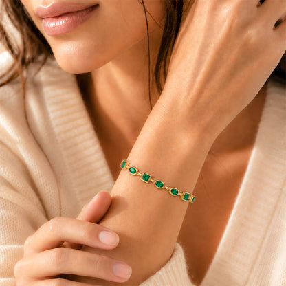 Green Stone Gold Plated Tennis Bracelet for Women