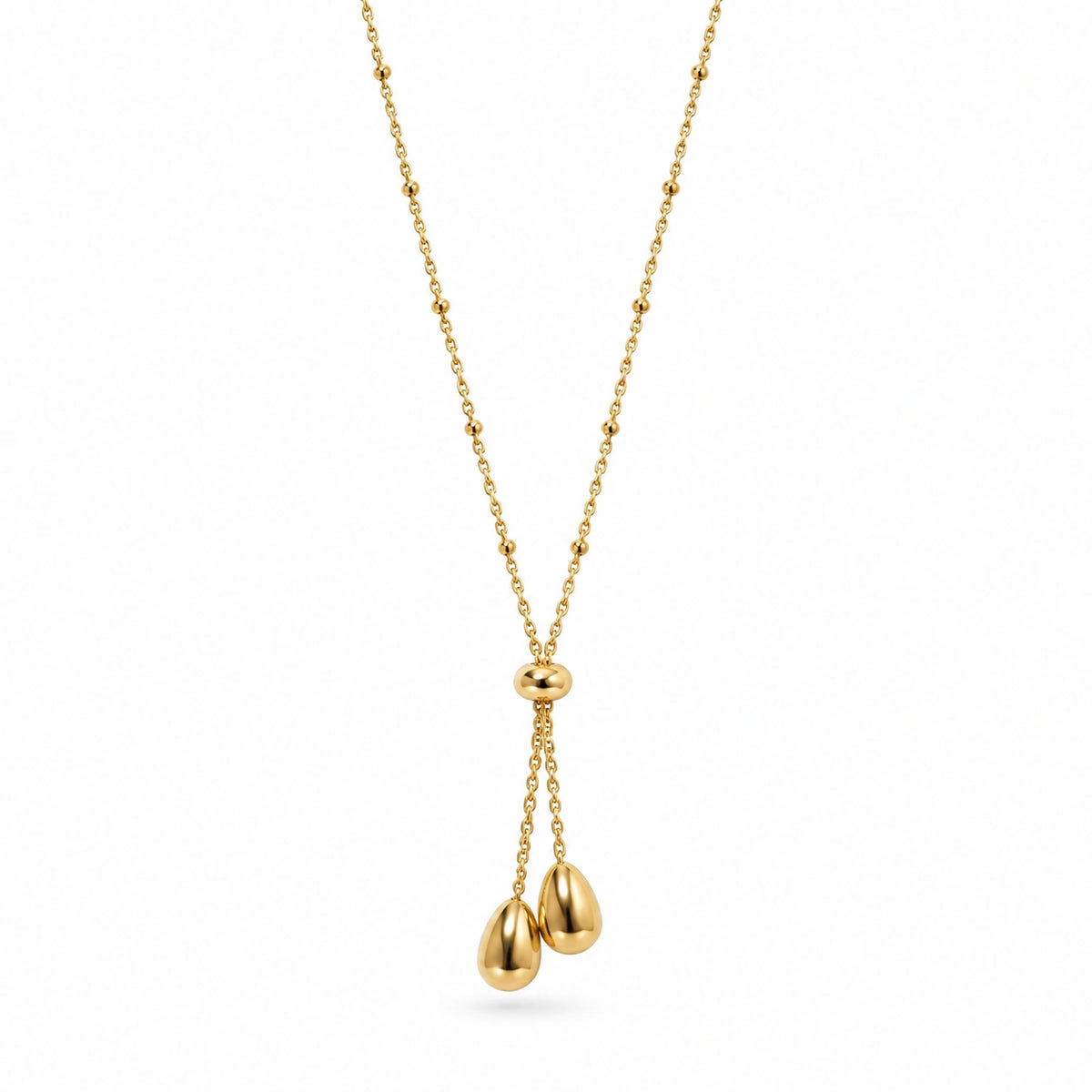 Golden Double Teardrop Pendant Necklace for Women
