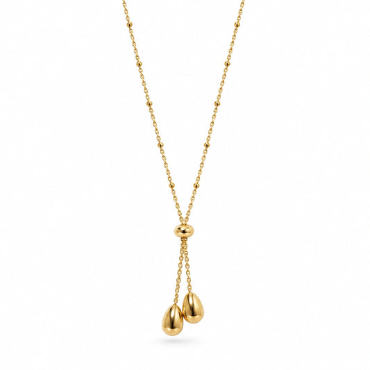 Golden Double Teardrop Pendant Necklace for Women