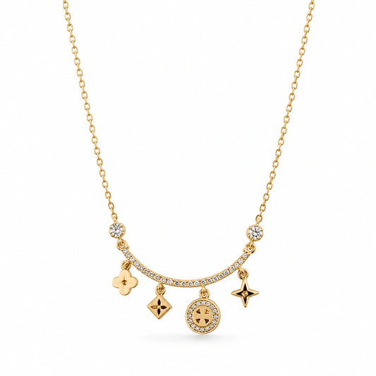 Golden Multi-Charm Boho Necklace for Women