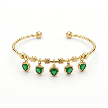Gold Tone Green Heart Charm Kada Bracelet for Women