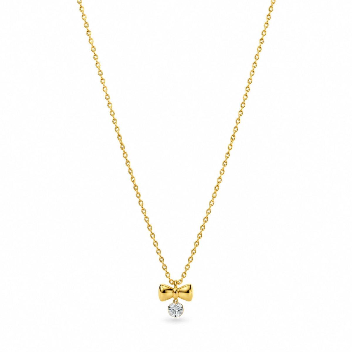 Golden Bow Crystal Drop Necklace for Women