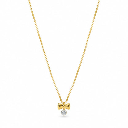 Golden Bow Crystal Drop Necklace for Women
