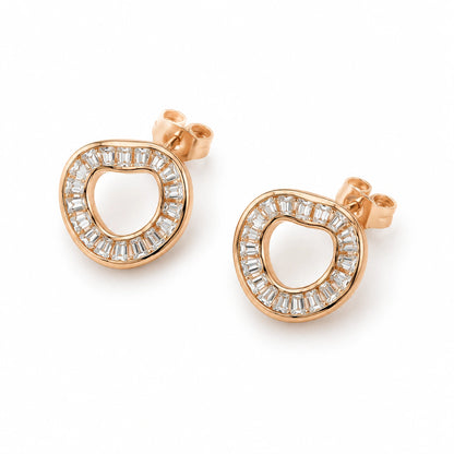 Rose Gold Baguette Stone Heart Hoop Earrings for Women