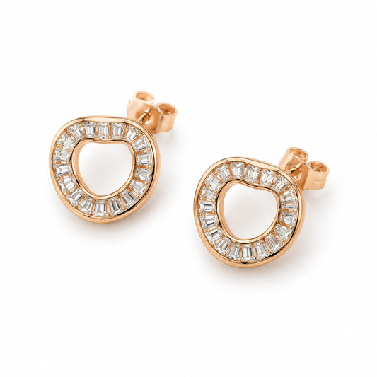 Rose Gold Baguette Stone Heart Hoop Earrings for Women