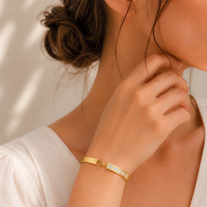 Gold Tone Square Crystal Link Kada Bracelet for Women