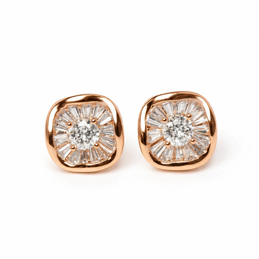 Rose Gold Baguette Stone Square Stud Earrings for Women