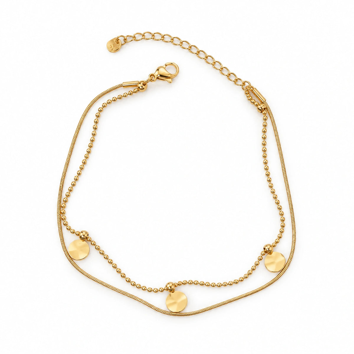 Gold Tone Double Layer Coin Anklet for Women