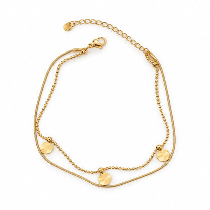 Gold Tone Double Layer Coin Anklet for Women