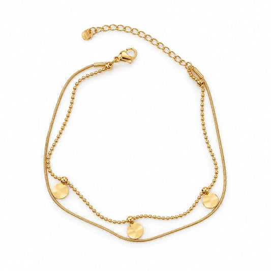 Gold Tone Double Layer Coin Anklet for Women