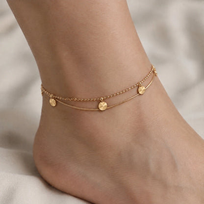 Gold Tone Double Layer Coin Anklet for Women
