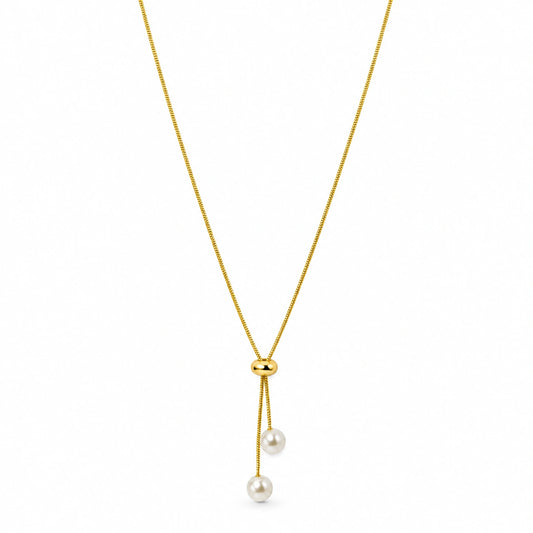 Golden Pearl Tassel Drop Necklace for Women