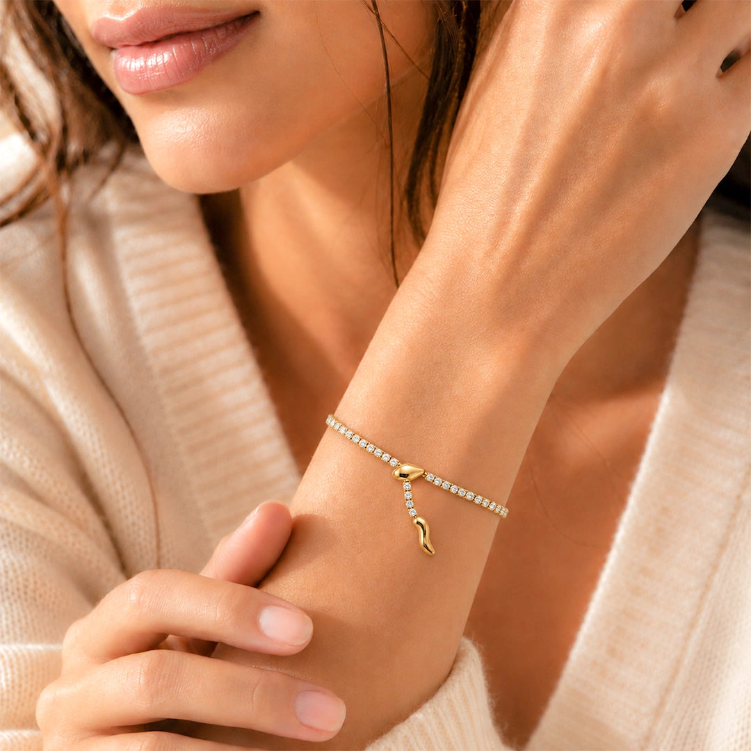 Double Layer Stone Pendant Gold Plated Bracelet for Women