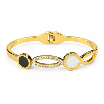Gold Tone Open Circle & Black Accent Kada Bracelet for Women