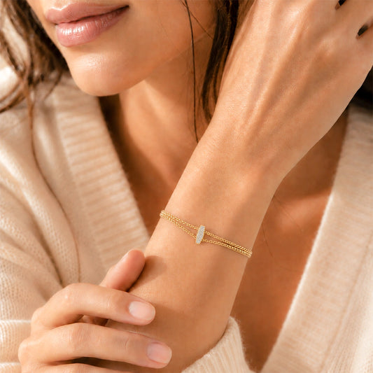 Double Layer Stone Gold Plated Chain Bracelet for Women