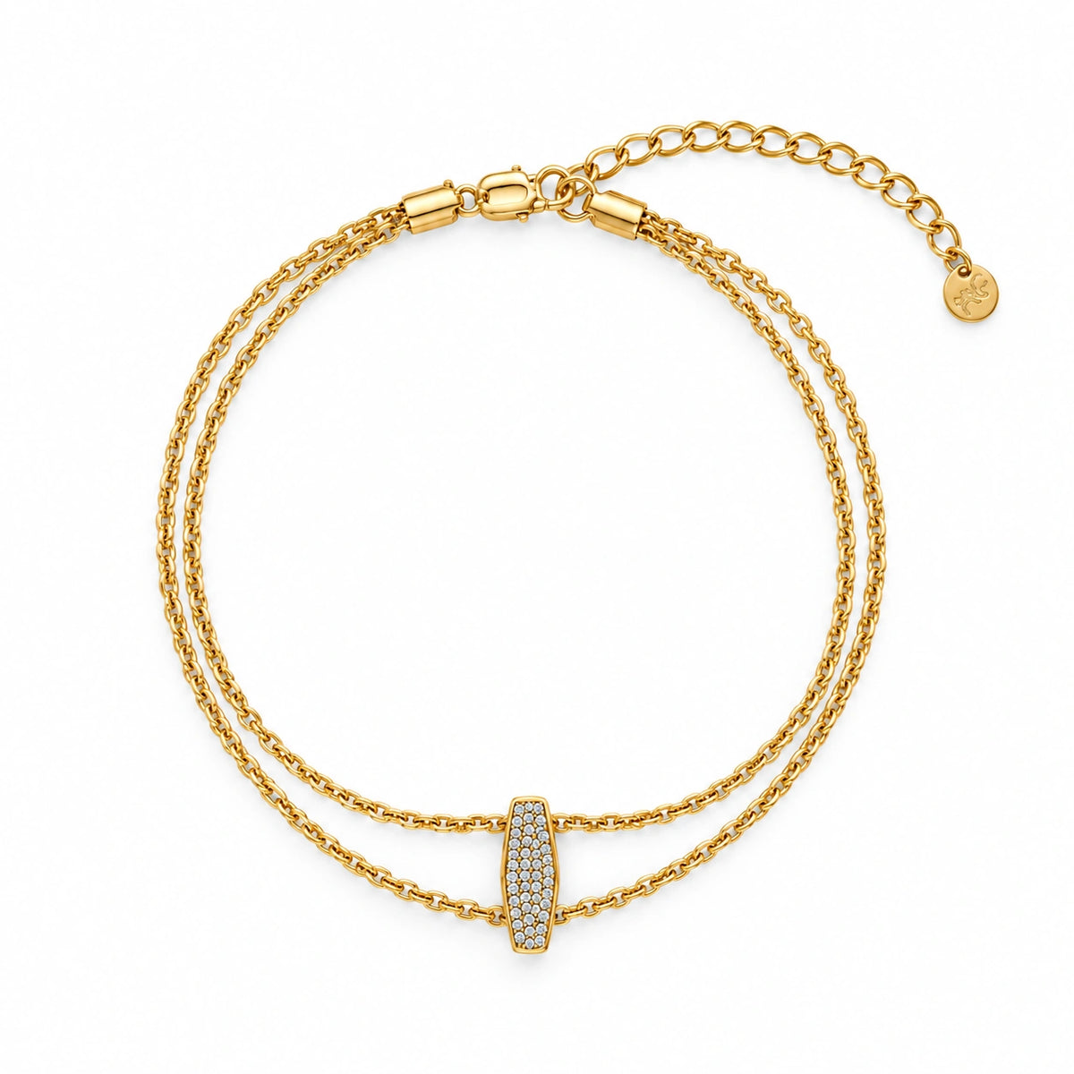 Double Layer Stone Gold Plated Chain Bracelet for Women