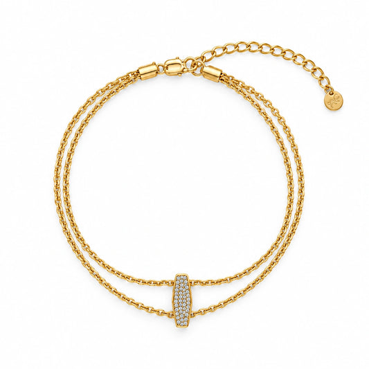 Double Layer Stone Gold Plated Chain Bracelet for Women