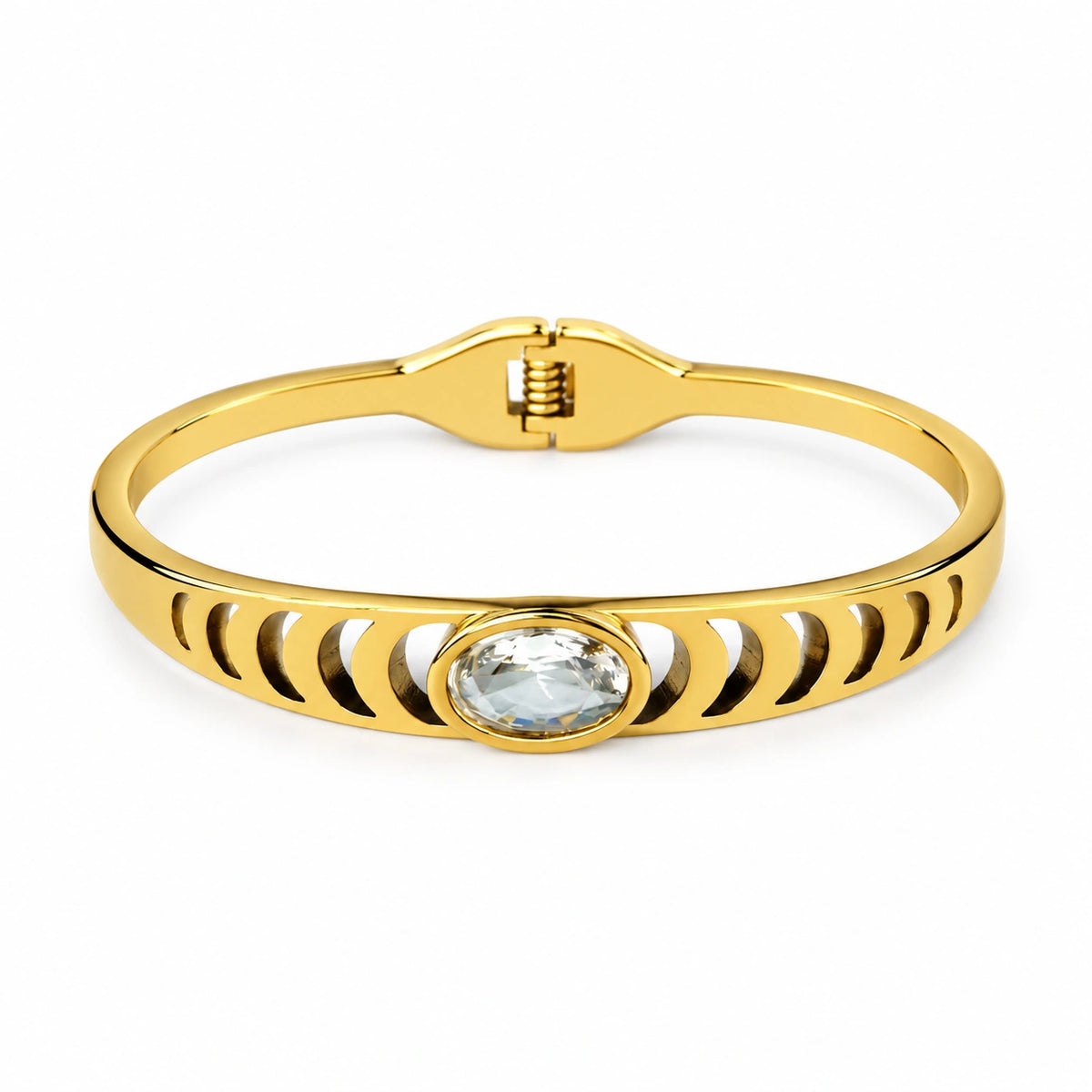 Gold Tone Crystal Centre Textured Kada Bracelet for Women