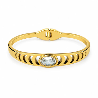 Gold Tone Crystal Centre Textured Kada Bracelet for Women