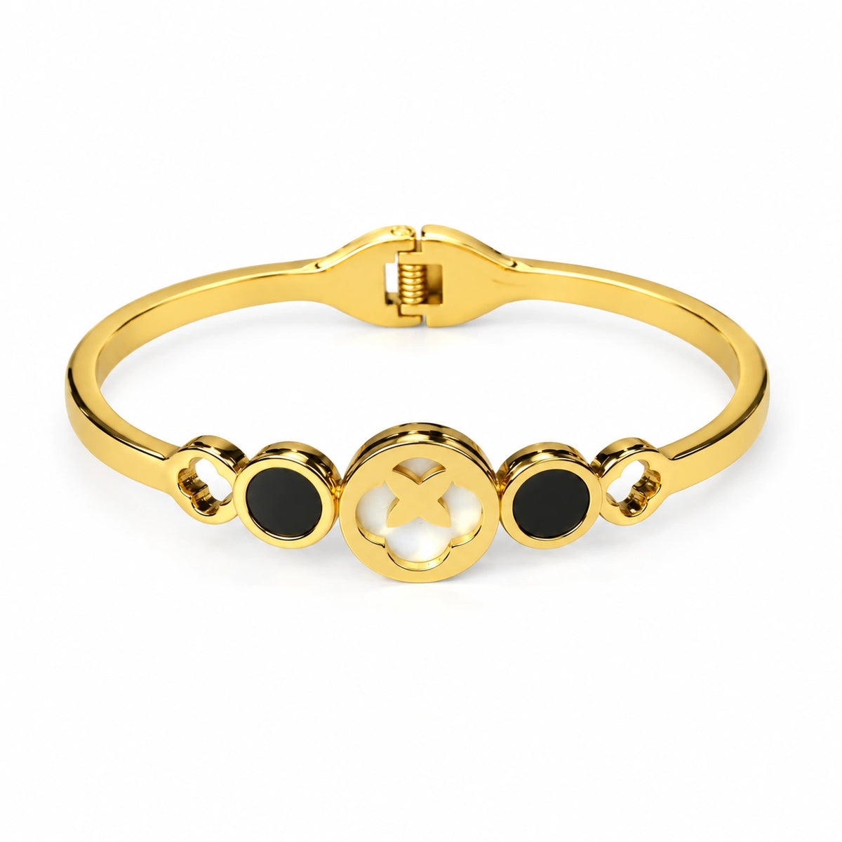 Gold Tone Black & Crystal Circle Kada Bracelet for Women