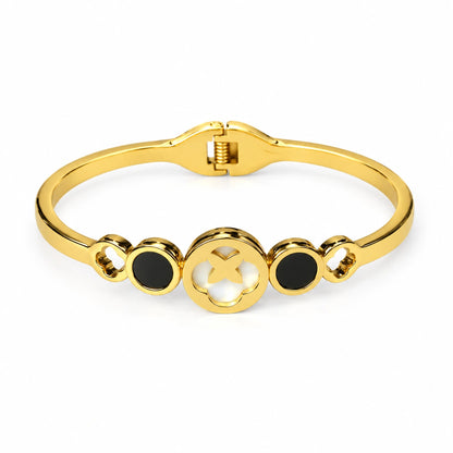 Gold Tone Black & Crystal Circle Kada Bracelet for Women