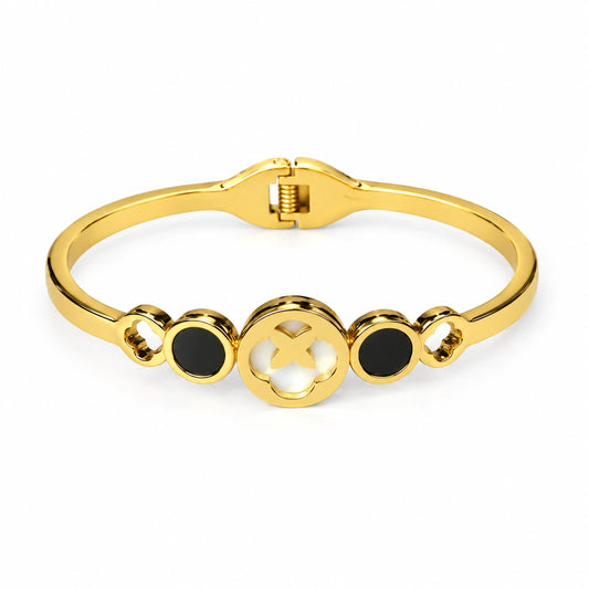 Gold Tone Black & Crystal Circle Kada Bracelet for Women