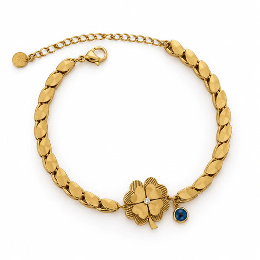 Clover Charm Gold Plated Bracelet for Women
