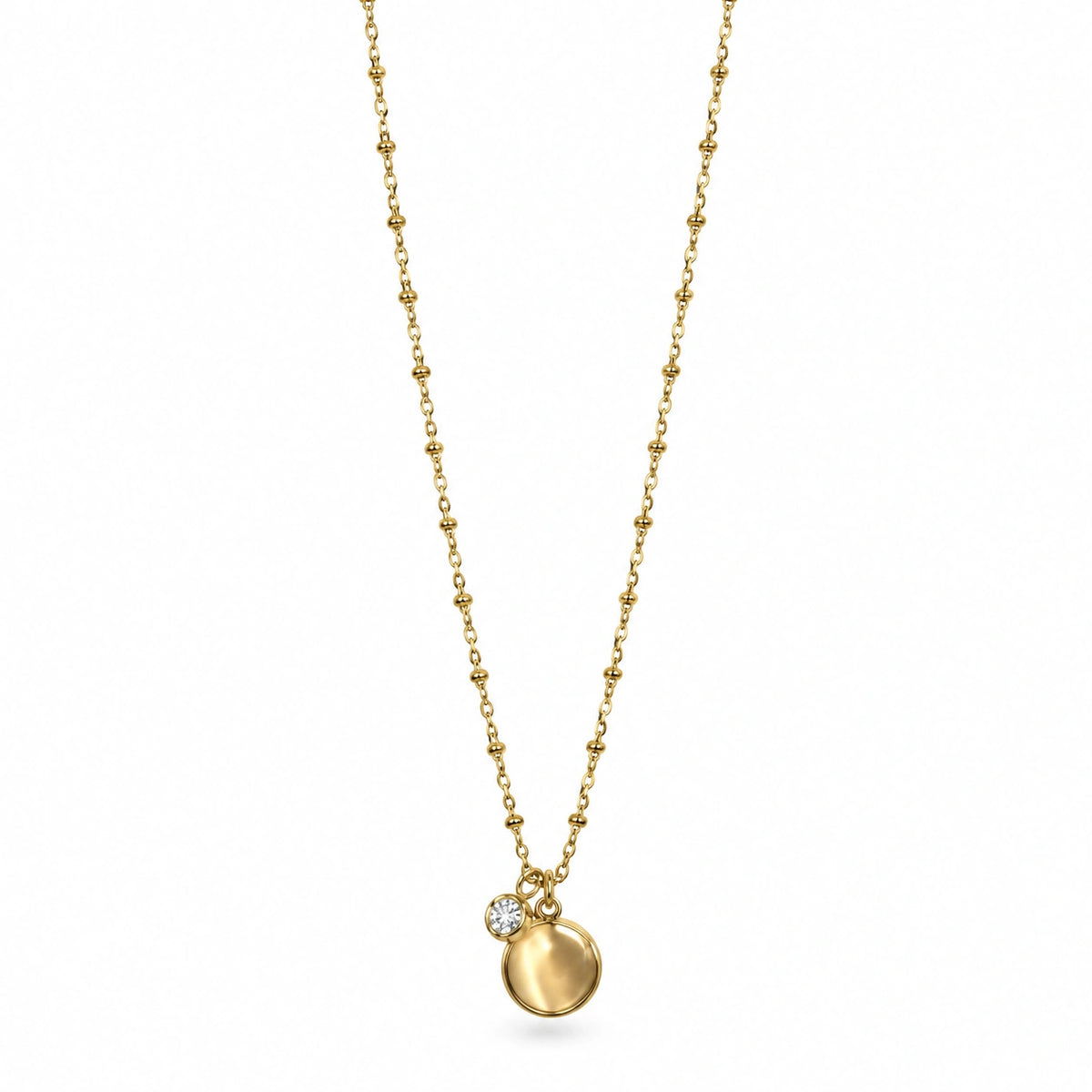 Golden Round Pearl Charm Necklace for Women