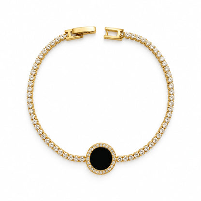 Black Onyx Style Gold Plated Tennis Bracelet for Women