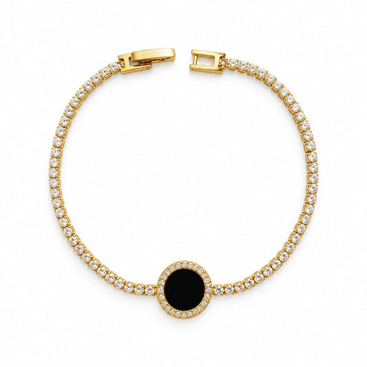 Black Onyx Style Gold Plated Tennis Bracelet for Women