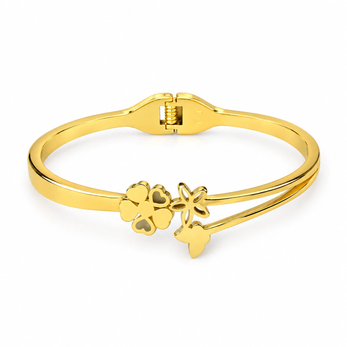 Gold Tone Floral Bow Kada Bracelet for Women
