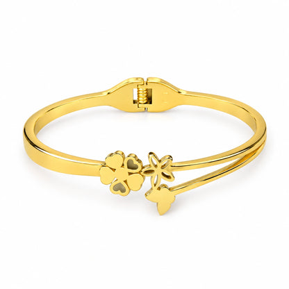 Gold Tone Floral Bow Kada Bracelet for Women