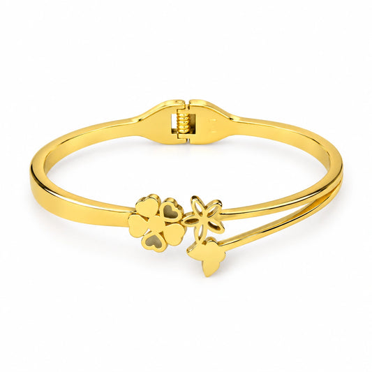 Gold Tone Floral Bow Kada Bracelet for Women