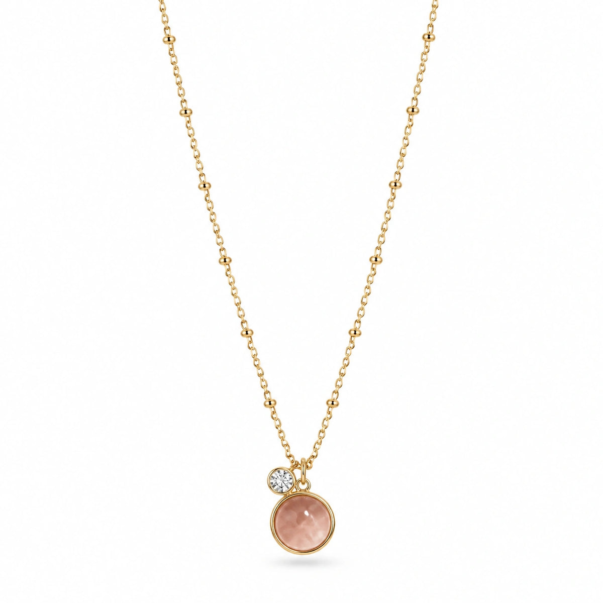 Golden Pink Stone Pendant Necklace for Women